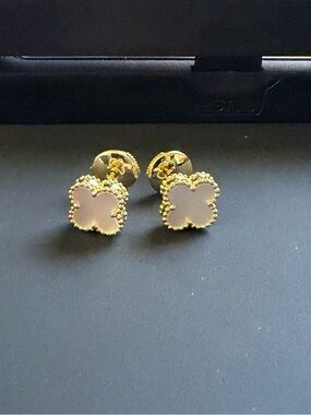 Gold & Mother of Pearl Clover Stud Earrings